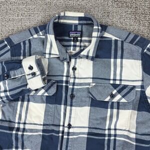 Patagonia Mens Organic Cotton Fjord Flannel Shirt Blue White Plaid Size‎ Medium